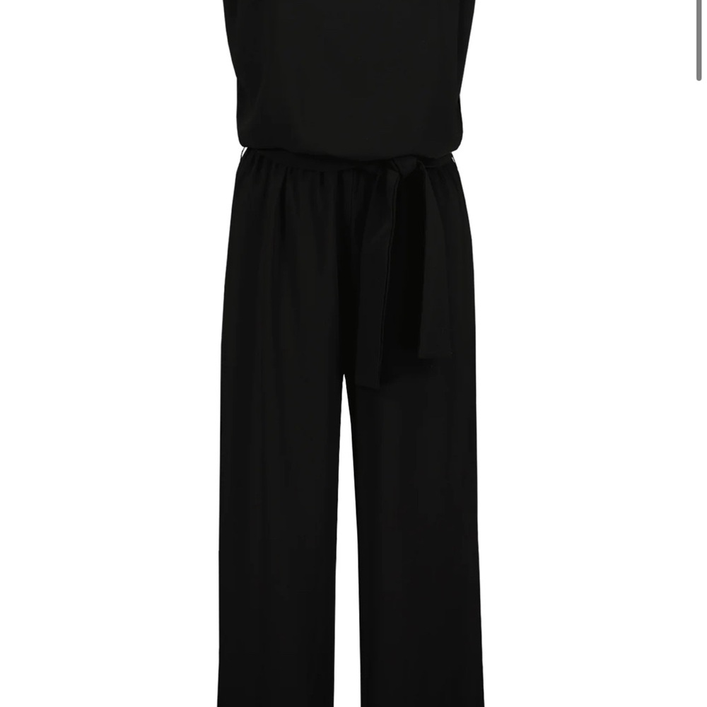 bishop + young Black Sleeveless Wide-Leg Jumpsuit with Self-Tie Belt
